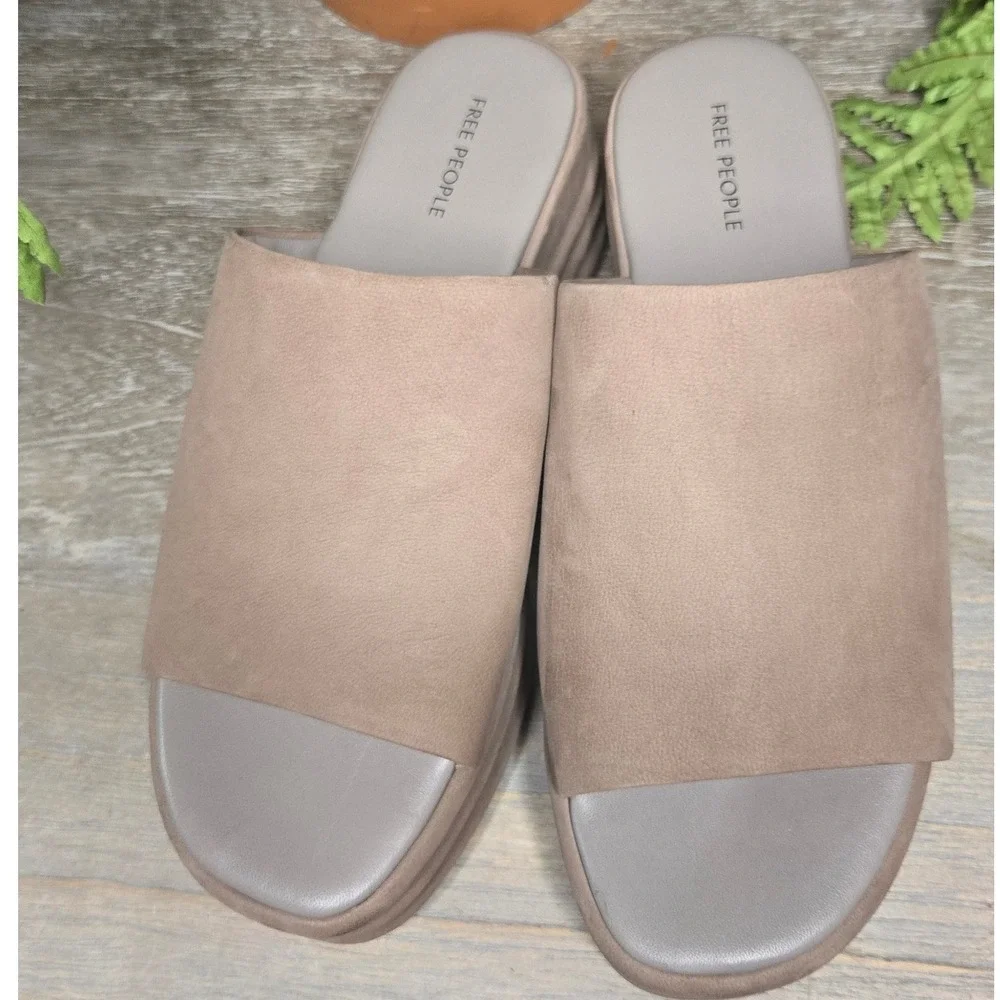 Free People Harbor Taupe Suede Platform Slide Sandals Size 37